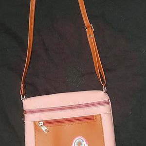 Peach And Brown Sling Bag