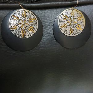 Black Metal Earings With Golden Touch