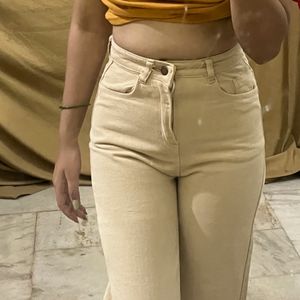 Cream Wide Leg Jeans