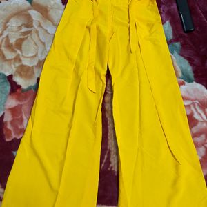 Yellow Pant Plazzo With Adjustable Belt