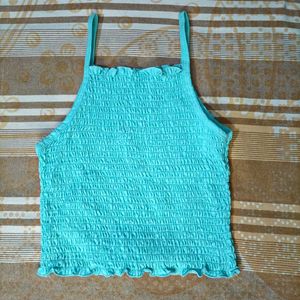 Cute Cyan Smocked Crop Top