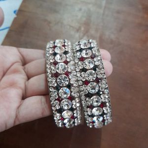 New Silver Bangles With Little Bit  Red And Green