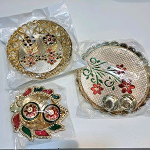 New Combo Haldi Kumkum Pooja Thali Pack Of 3