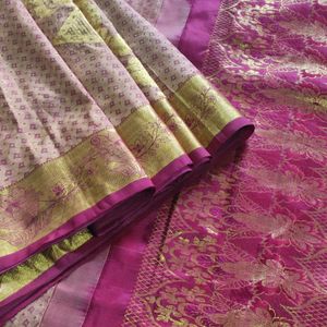 Beige With Maroon Korvai Kanchipuram Saree