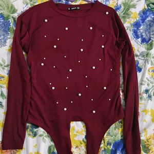 Shein Burgundy Pearl Tshirt