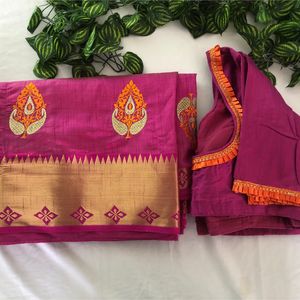 Pink Embroided Saree&Blouse(Women’s)