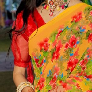 Beautiful Yellow Floral Print Saree