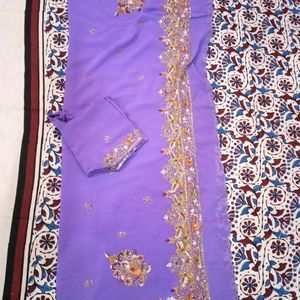 Heavy Hand Work Saree With Blouse