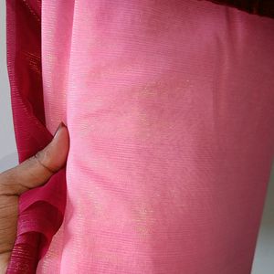 Pink  Saree With Sleeveless Blouse