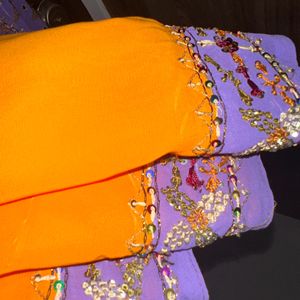 Diwali Edit - Mango Yellow With Violet Saree