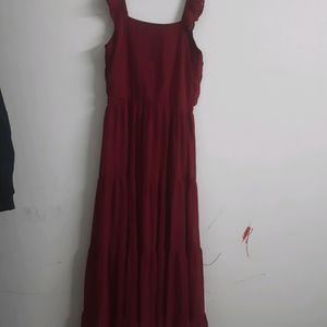 SASSAFRAS Brand Red Color Flared Maxi Dress