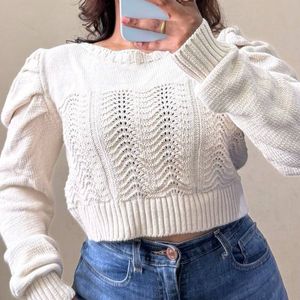 Beige Puff Sleeve Pullover