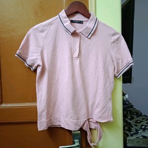 Pink Athleisure Crop Polo Tshirt  (Women)