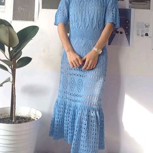 Korean Blue Crochet Dress