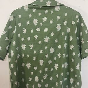 Green With Floral Designs Top front Button