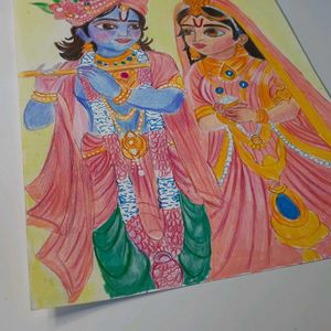 Radha Krishna Artwork With Color Pencils Handmade