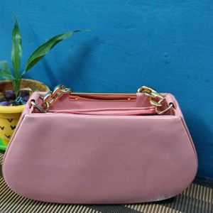 Beautiful Peach Colour Handbag+Sidebag