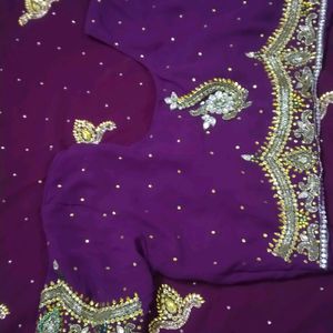 Heavy Work Purple 💜 Saree With Blouse 🔥