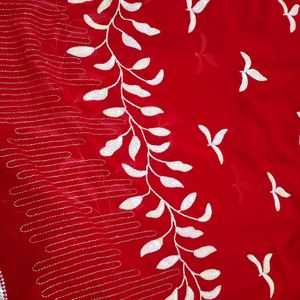 Brand New Cherry Red Sequence Work Saree