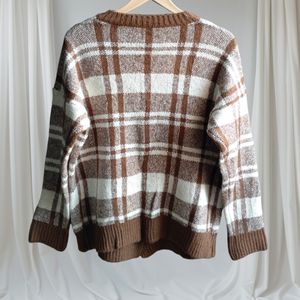 Brown Plaid Button Cardi