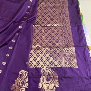 Purple Semi Soft Silk Handloom Saree