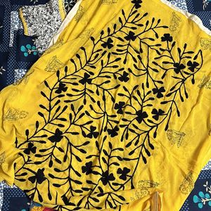 Yellow Black Kurtha Suit Set