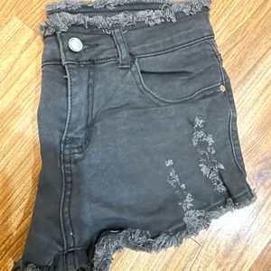 Distressed Black Shorts