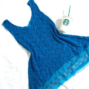 Cottagecore Crochet Laced Blue Knit Top