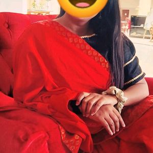 Red Saree With Blouse Piece