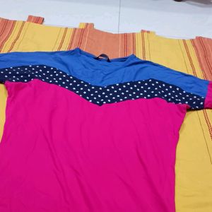 Beautiful Blue And Pink Color Fall Shoulder Top