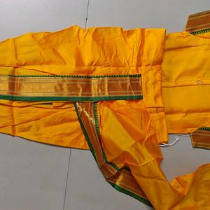 Girls Nauvari Saree Yellow Colour