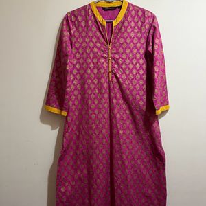 Rangnanch By Pantaloons Pink And Gold Cotton Kurta