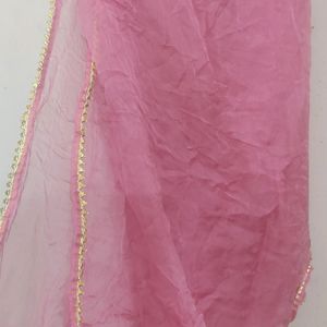 Pink Chiffon Duptta With Gotta Lace