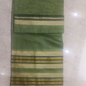 Plain Olive Green Cotton Silk Saree