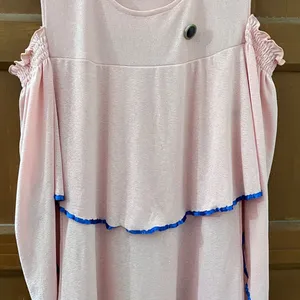 Women's Pink Tiered Cold Shoulder Top