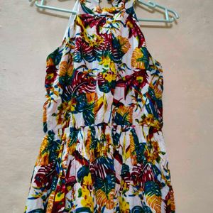 Floral Print Halter Neck Side Cut Long Dress