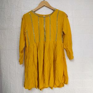 Yellow Short Kurti With Dhoti Set