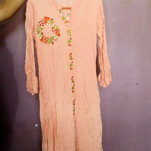 hand worked peach flared sleeves kurti for women