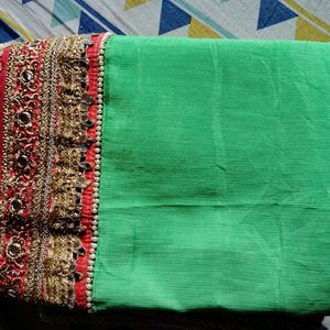 Green Colour Saree With XL Size Blouse