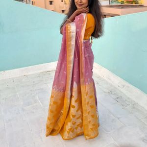 Silver Zari Cotton Saree With Blouse