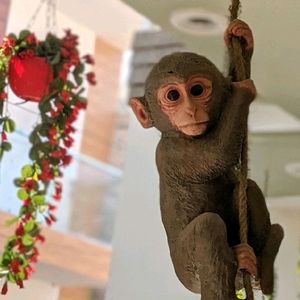 PolyResin Hanging Climbing Monkey with Jute Rope