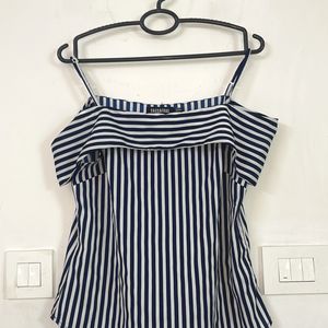 Cold Shoulder Navy Striped Top