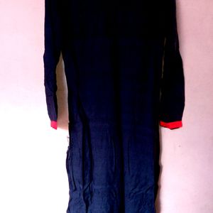 Navy Blue Kurta With Front Line Embroidery