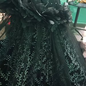 Black Velvet Ballon Frock With Attached Net