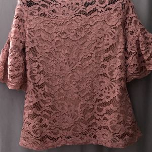 Pink Flared Sleeve Lace Top