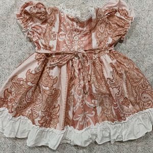 9-12 Months White And Peach Baby Dress