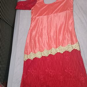 Red N Peach Party Wear Kurta