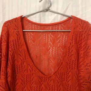 Orange Pullover Knitted Top