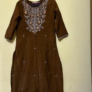 Berrylicious Golden Brown & Grey Kurta Set Size XL