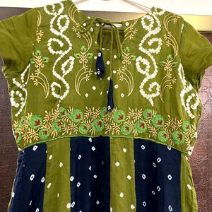 Pure Bandhani Flared Kurta With Hand Embroidery